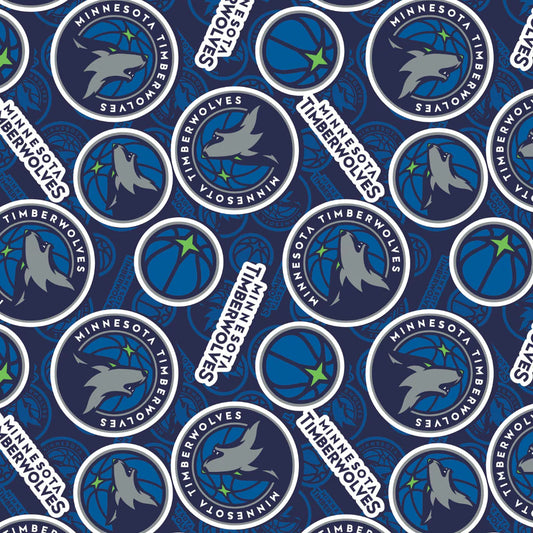 Minnesota Timberwolves NBA Basketball 2023 Sticker Toss Navy Camelot Cotton Fabric