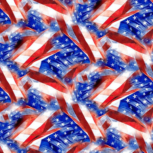 Lady Liberty White Flag Collage Multi Windham Cotton Fabric