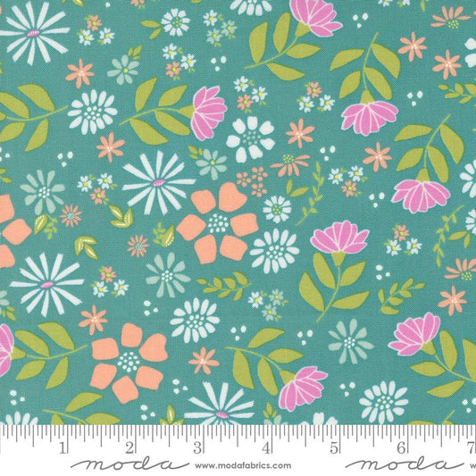 Laguna Sunrise Wild Rose Florals Teal Blue Green Sherri & Chelsi Moda Cotton Fabric