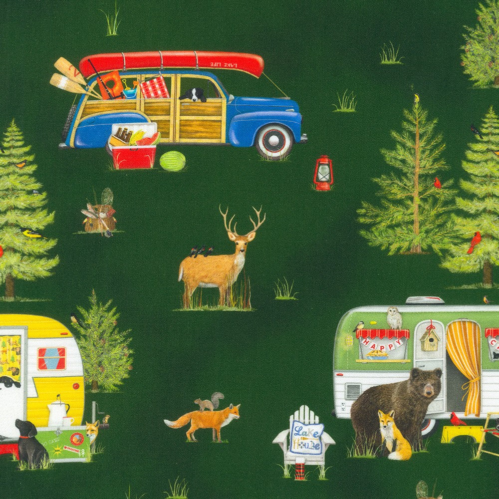 Lake House Camping Forest Forest Green Mary Lake-Thompson Robert Kaufman Fabric Cotton Fabric