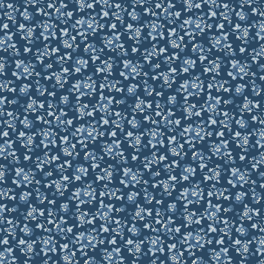 Lakeland Blues Elegant Rose Dark Blue Samantha Walker Poppie Cotton Cotton Fabric POC-LB25802