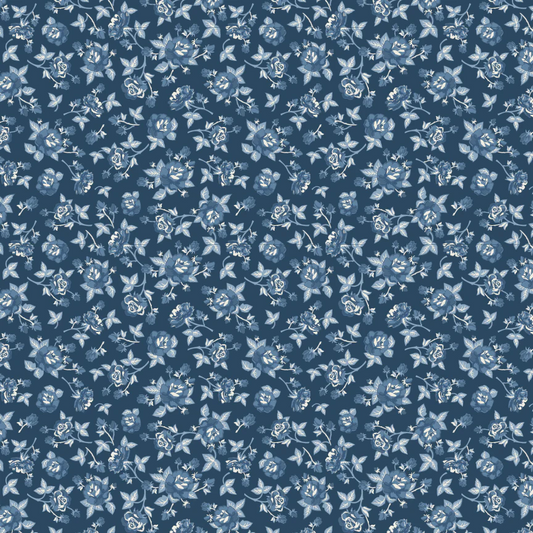 Lakeland Blues Elegant Rose Dark Blue Samantha Walker Poppie Cotton Cotton Fabric POC-LB25802