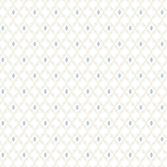 Lakeland Blues Leafy Diamonds Light Samantha Walker Poppie Cotton Cotton Fabric POC-LB25807