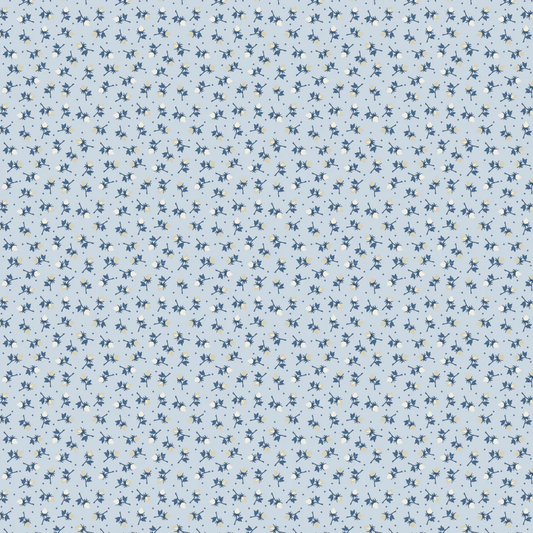 Lakeland Blues Rosebud Toss Medium Samantha Walker Poppie Cotton Cotton Fabric POC-LB25818