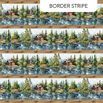 Lakeside Retreat Border Stripe Brown Multi Deborah Edwards Northcott Cotton Fabric NC-DP28481-36
