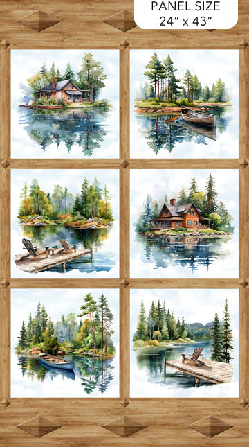 Lakeside Retreat Panel 24" Brown Multi Deborah Edwards Northcott Cotton Fabric NC-DP28480-36