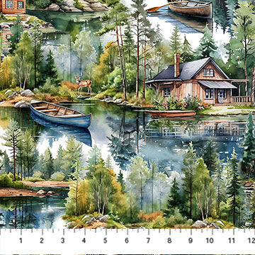 Lakeside Retreat Scenic Brown Multi Deborah Edwards Northcott Cotton Fabric NC-DP28482-36