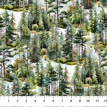 Lakeside Retreat Trees Green Deborah Edwards Northcott Cotton Fabric NC-DP28483-76