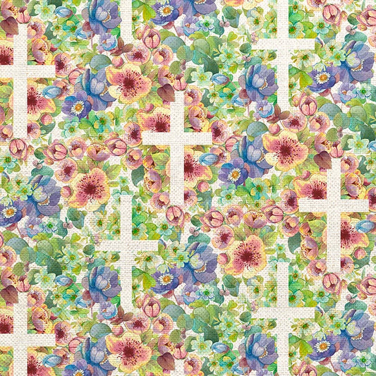 Lamb of God Floral Crosses Paintbrush Studios Cotton Fabric PBS-120-26470