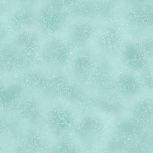 Lanai Floral Linework Aqua Maywood Studio Cotton Fabric