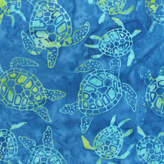 Land and Sea Turtles Swimming Seas Anthology Batik Cotton Fabric