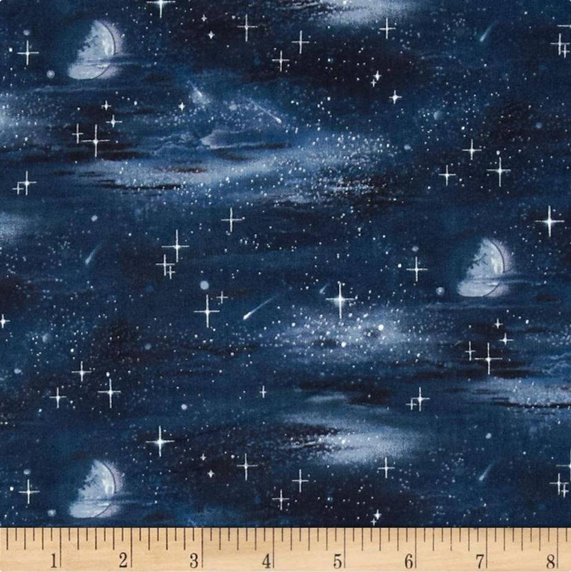 Night Space Stars Moon and Sky Landscape Medley Elizabeth's Studio Cotton Fabric