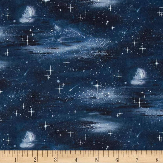 Night Space Stars Moon and Sky Landscape Medley Elizabeth's Studio Cotton Fabric