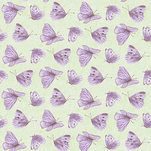 Lavender Garden Tossed Butterflies Green Jane Shasky Henry Glass Cotton Fabric