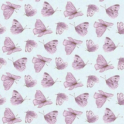 Lavender Garden Tossed Butterflies Blue Jane Shasky Henry Glass Cotton Fabric