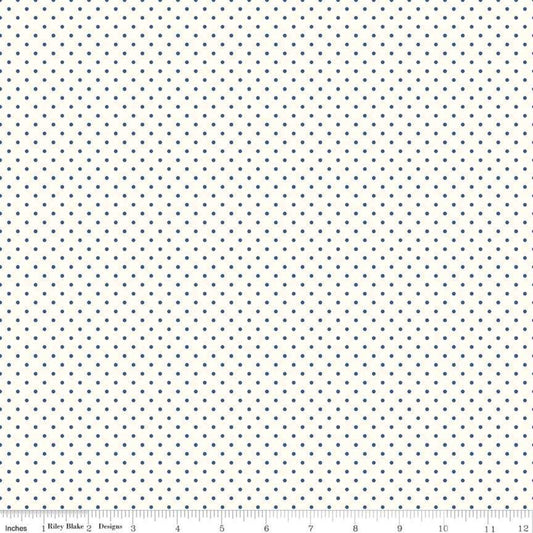 Le Creme White Swiss Dot Navy The RBD Designers Riley Blake Designs Cotton Fabric