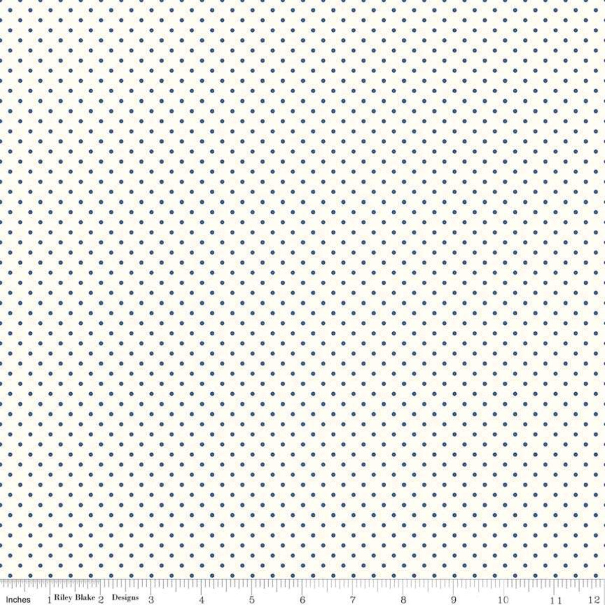 White Swiss Dots Navy Blue Whitehe RBD Designers Riley Blake Cotton Fabric