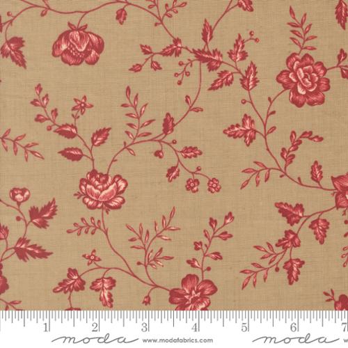 Le Jardin Rouge Dauphin Florals Toile Roche Light Brown French General Moda Cotton Fabric MD-36155-13