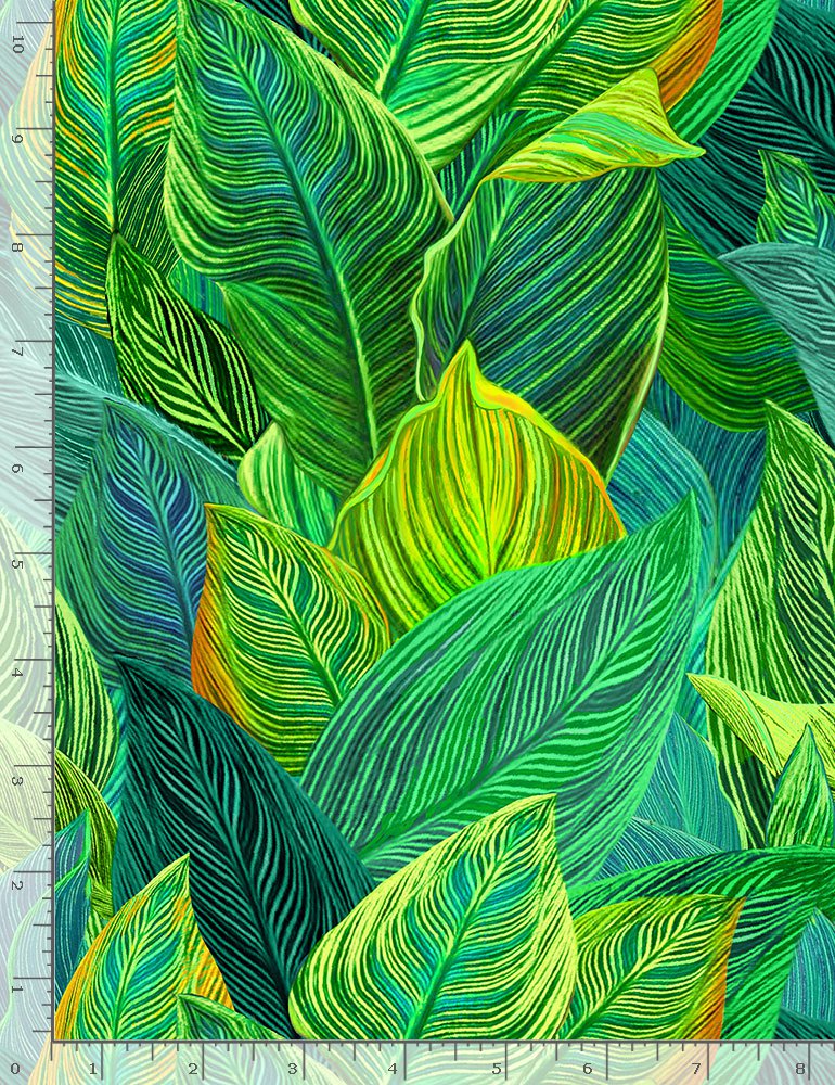 Leaves Bright Green Packed Neon Nature Timeless Treasures Cotton Fabric