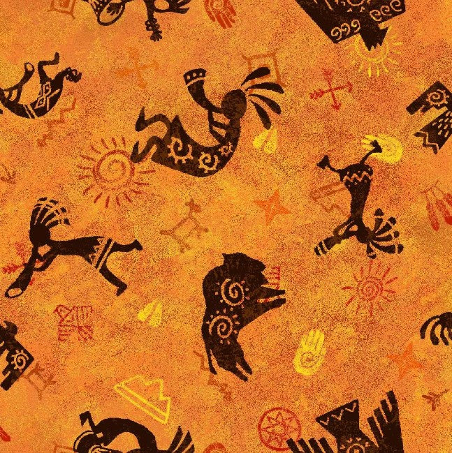 Legends Kokopelli Copper Orange Oasis Fabrics Cotton Fabric OA-598041