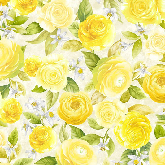 Lemon Bouquet Floral Bouquets Beige Timeless Treasures Cotton Fabric