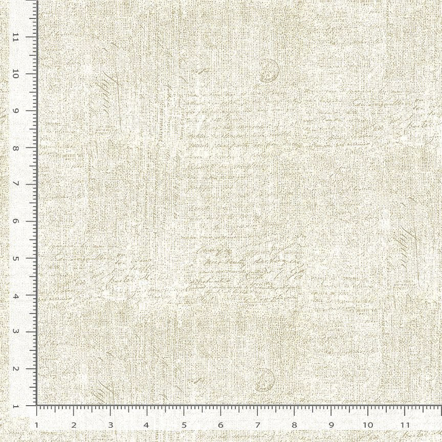 Lemon Bouquet Handwriting Text on Woven Texture Ecru Beige Timeless Treasures Cotton Fabric