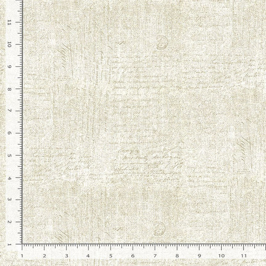 Lemon Bouquet Handwriting Text on Woven Texture Ecru Beige Timeless Treasures Cotton Fabric