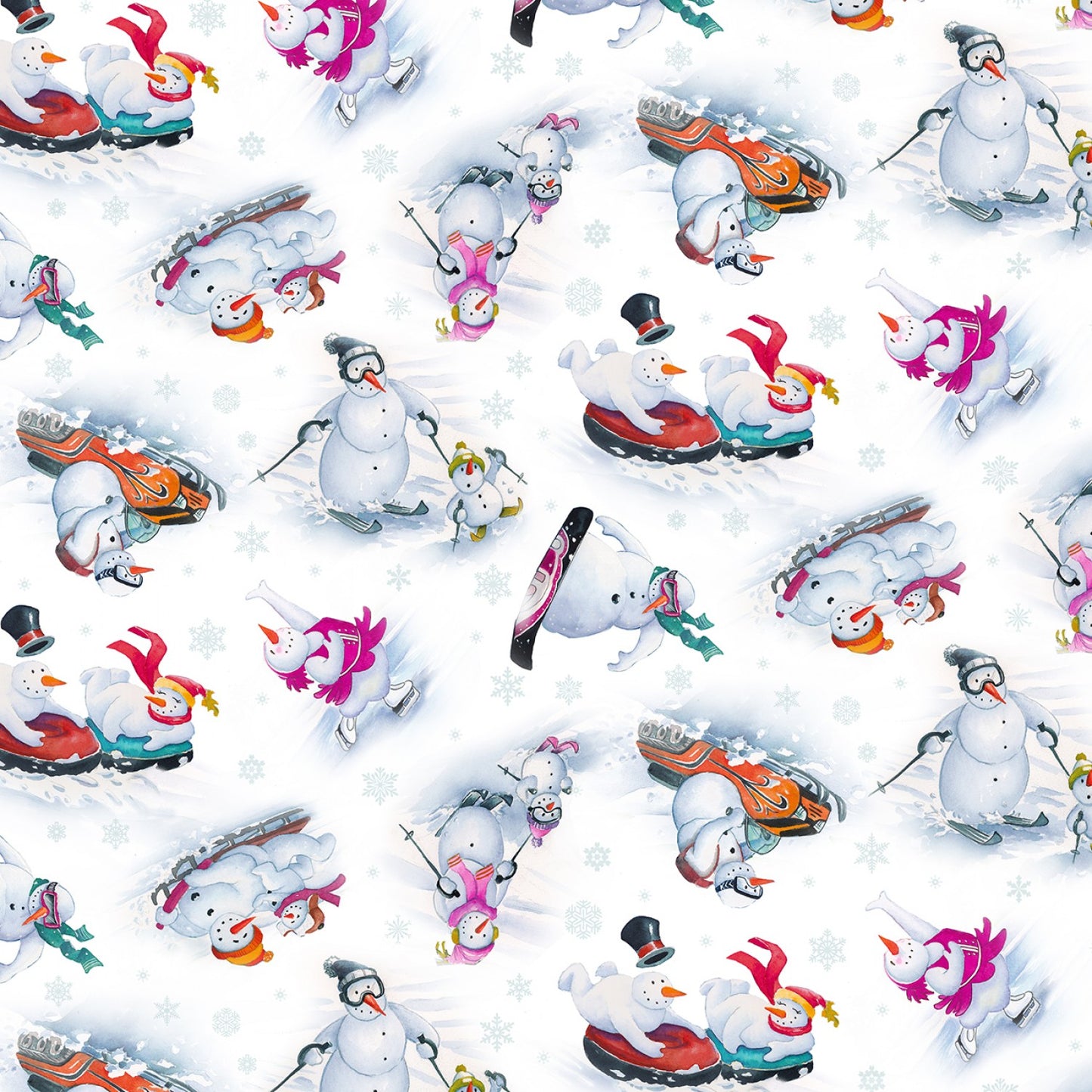 Let It Snow Tossed Snowmen White Tom Steele Jones Elizabeth's Studio Cotton Fabric