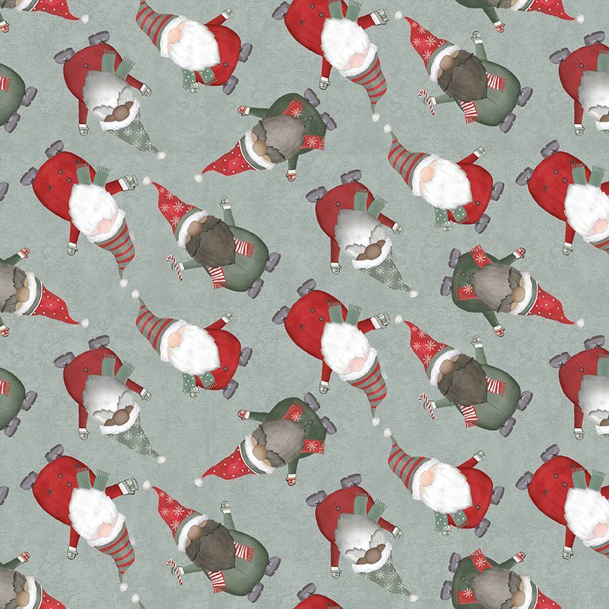 Let it Snow Tossed Holiday Gnome Grey Gail Cadden Timeless Treasures Cotton Fabric