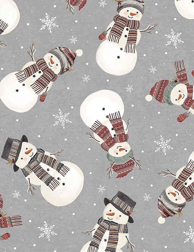 Let it Snow Tossed Snowmen & Snowflakes Grey Gail Cadden Timeless Treasures Cotton Fabric