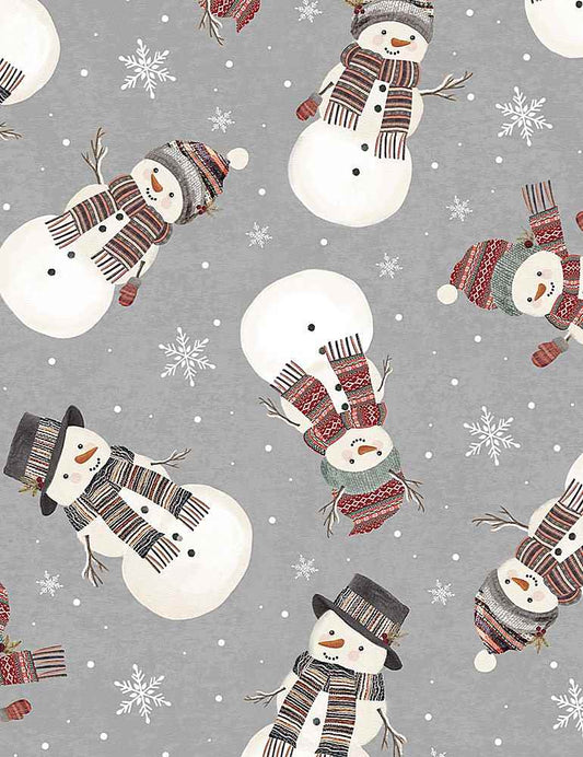 Let it Snow Tossed Snowmen & Snowflakes Grey Gail Cadden Timeless Treasures Cotton Fabric