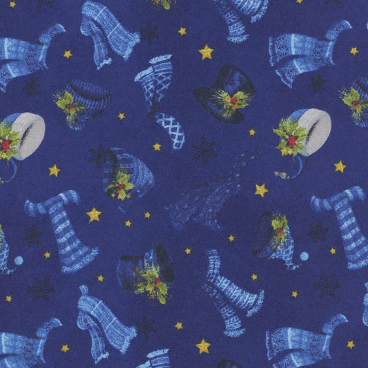 Let It Snow-Man! Hats & Scarves Sprigs Dark Blue Danielle Leone Wilmington Prints Cotton Fabric WP-3017-27756-447
