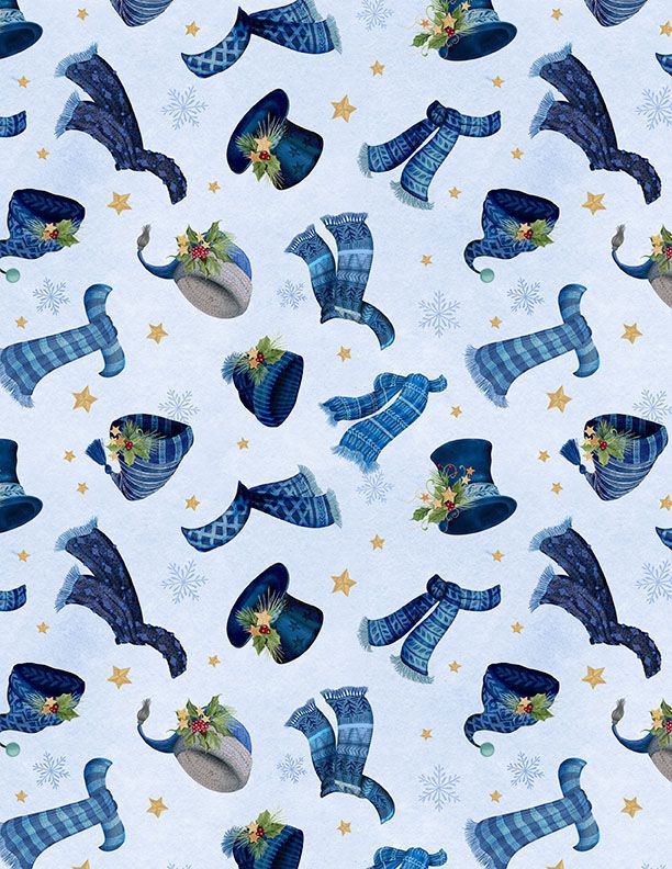Let It Snow-Man! Hats & Scarves Light Blue Danielle Leone Wilmington Prints Cotton Fabric WP-3017-27756-407