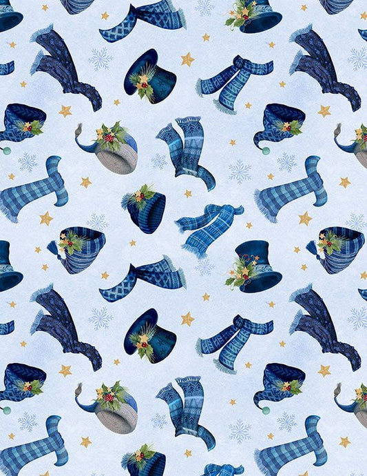 Let It Snow-Man! Hats & Scarves Light Blue Danielle Leone Wilmington Prints Cotton Fabric WP-3017-27756-407