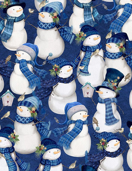 Let It Snow-Man! Packed Snowmen Dark Blue Danielle Leone Wilmington Prints Cotton Fabric WP-3017-27753-441