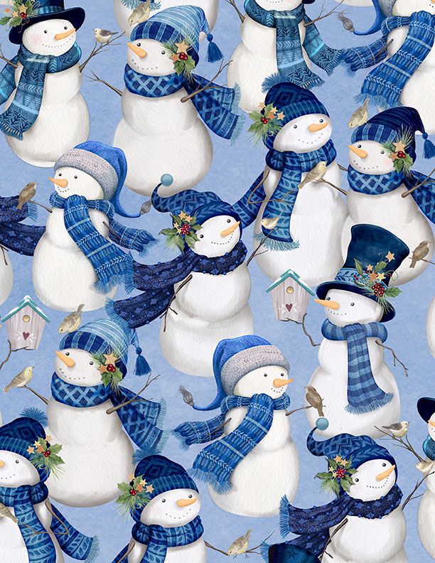 Let It Snow-Man! Packed Snowmen Sky Blue Danielle Leone Wilmington Prints Cotton Fabric WP-3017-27753-440