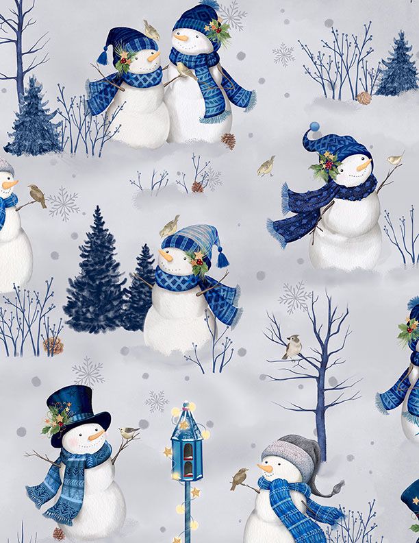 Let It Snow-Man! Scenic Snowmen Grey Danielle Leone Wilmington Prints Cotton Fabric WP-3017-27754-914