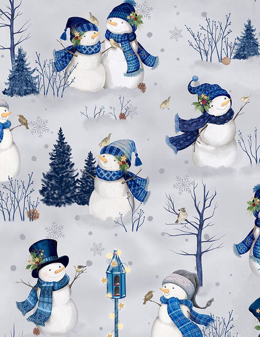 Let It Snow-Man! Scenic Snowmen Grey Danielle Leone Wilmington Prints Cotton Fabric WP-3017-27754-914