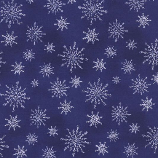 Let It Snow-Man! Snowflakes Allover Dark Blue Danielle Leone Wilmington Prints Cotton Fabric WP-3017-27758-414