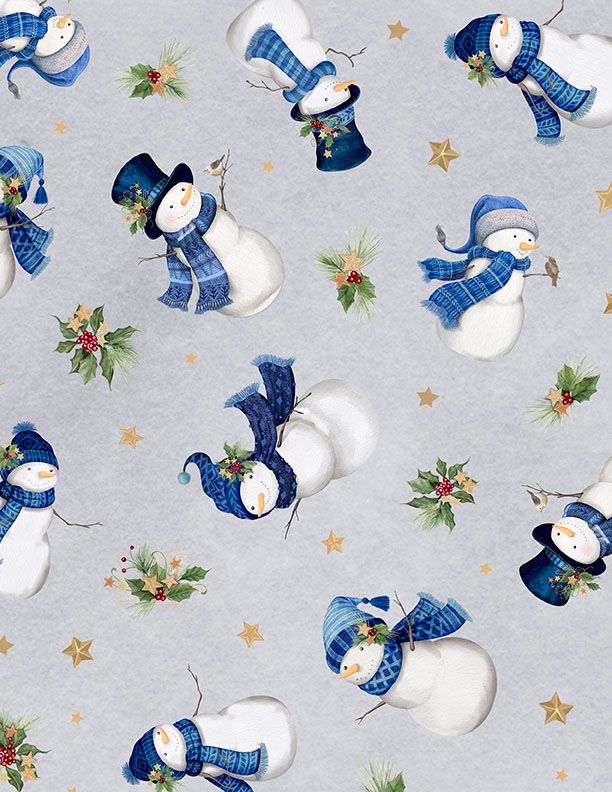 Let It Snow-Man! Snowmen Toss Grey Danielle Leone Wilmington Prints Cotton Fabric WP-3017-27755-917