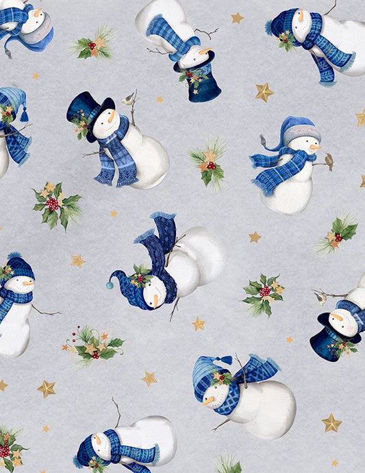 Let It Snow-Man! Snowmen Toss Grey Danielle Leone Wilmington Prints Cotton Fabric WP-3017-27755-917