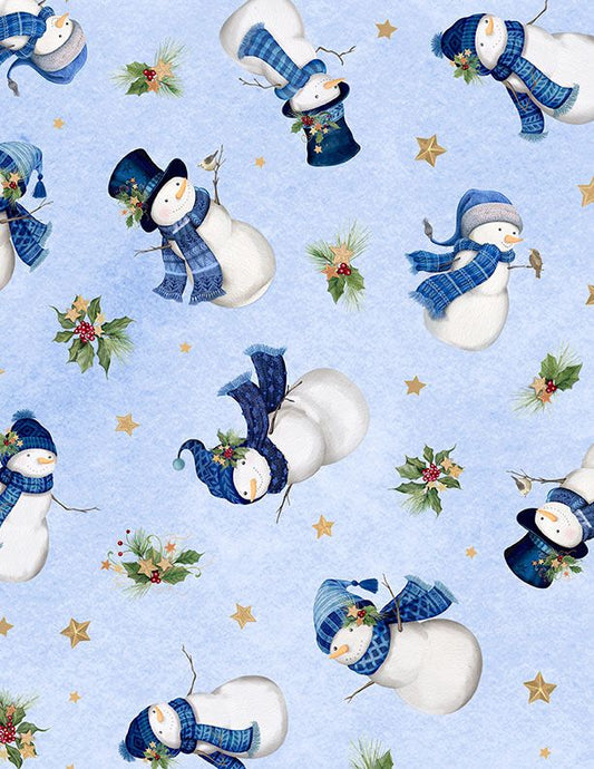 Let It Snow-Man! Snowmen Toss Light Blue Danielle Leone Wilmington Prints Cotton Fabric WP-3017-27755-417
