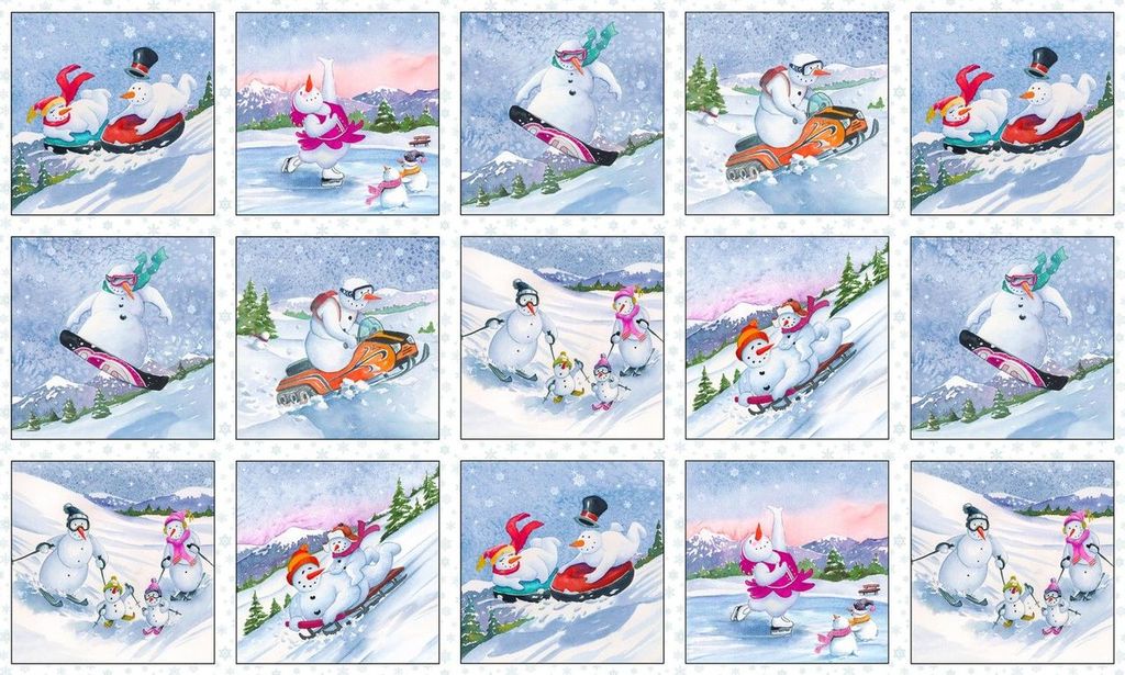 Let It Snow Block Snowman Panel 24" White Tom Steele Jones Elizabeth's Studio Cotton Fabric