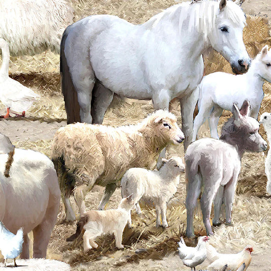 Let Us Adore Him Miracle Witness Beige The MacNeil Studio 3 Wishes Cotton Fabric 3W-23820-BGE
