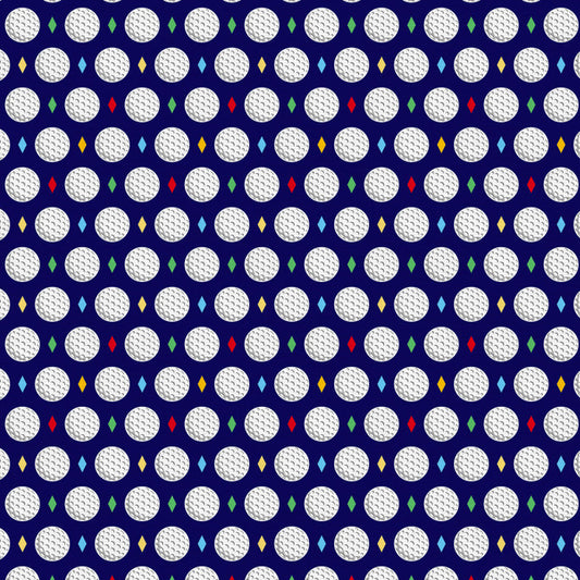 Let's Go Golfing Golf Balls & Diamonds Blue Paintbrush Studio Cotton Fabric PBS-120-25201