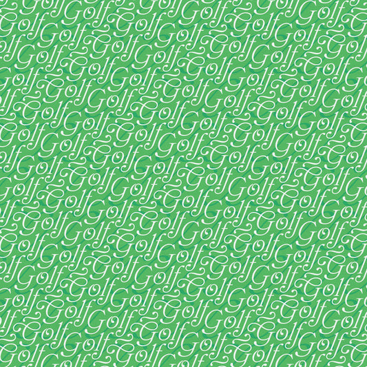 Let's Go Golfing Golf Script White Cream Green Paintbrush Studio Cotton Fabric PBS-120-25198