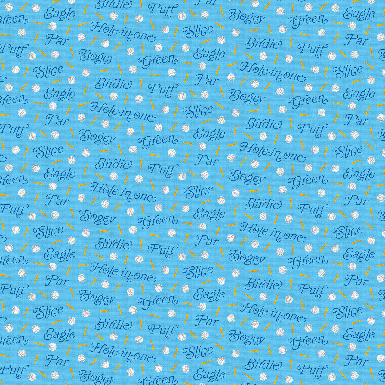 Let's Go Golfing Golf Words Toss Blue Paintbrush Studio Cotton Fabric PBS-120-25202