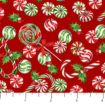 Letters to Santa Candy Red Multi Simon Treadwell Northcott Studio Cotton Fabric