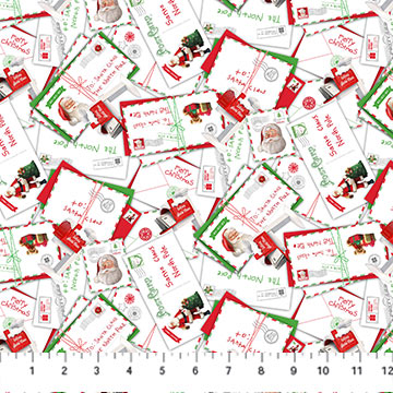 Letters to Santa Letters White Multi Simon Treadwell Northcott Studio Cotton Fabric