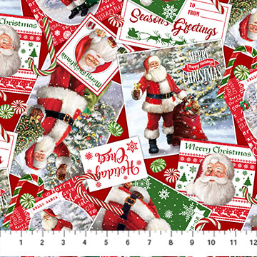 Letters to Santa Postcards Red Multi Simon Treadwell Northcott Studio Cotton Fabric